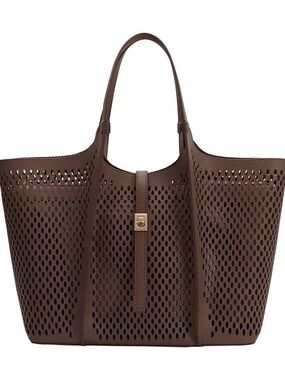 Brown Malia Laser Cut Vegan Leather Tote Bag